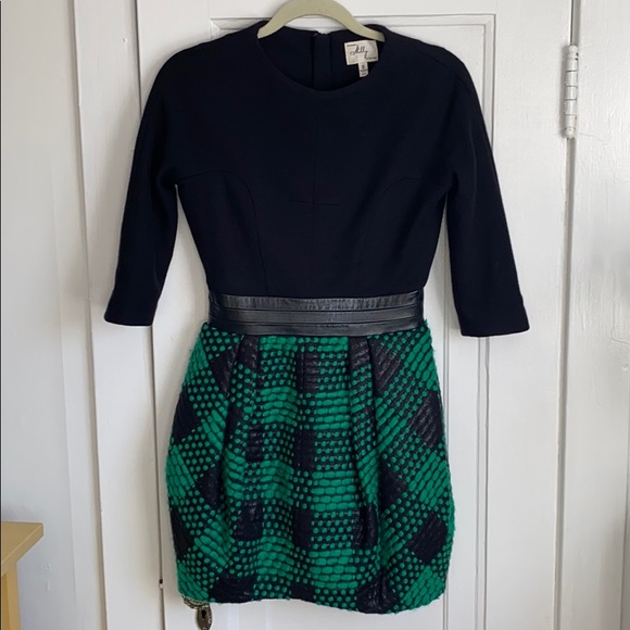 Milly Dresses & Skirts - Milly 2 Black and Green Tweed Color block dress